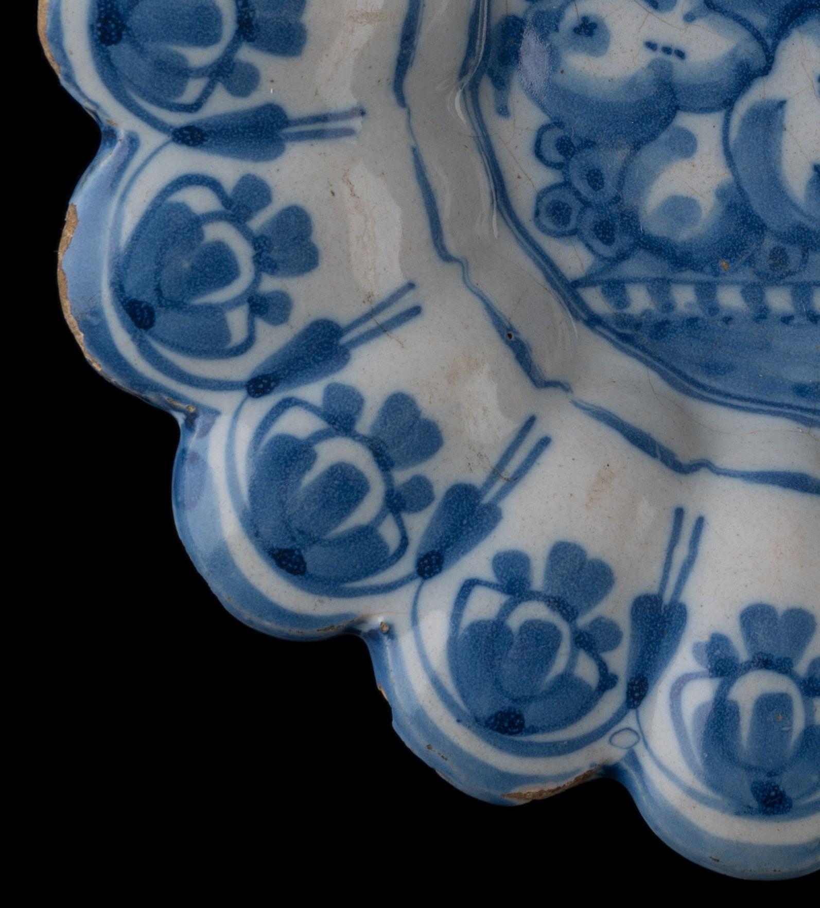Delft Blue and White Lobed Dish with Fruit Still Life Northern Netherlands, 1665 For Sale 1
