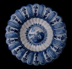 Delft Blue and White Lobed Dish with Landscape, Northern Netherlands, 1650-1680