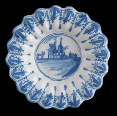 Delft Blue and white lobed dish with landscape Northern Netherlands, 1650-1680