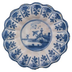 Delft Blue and white lobed dish with landscape Northern Netherlands, 1650-1680
