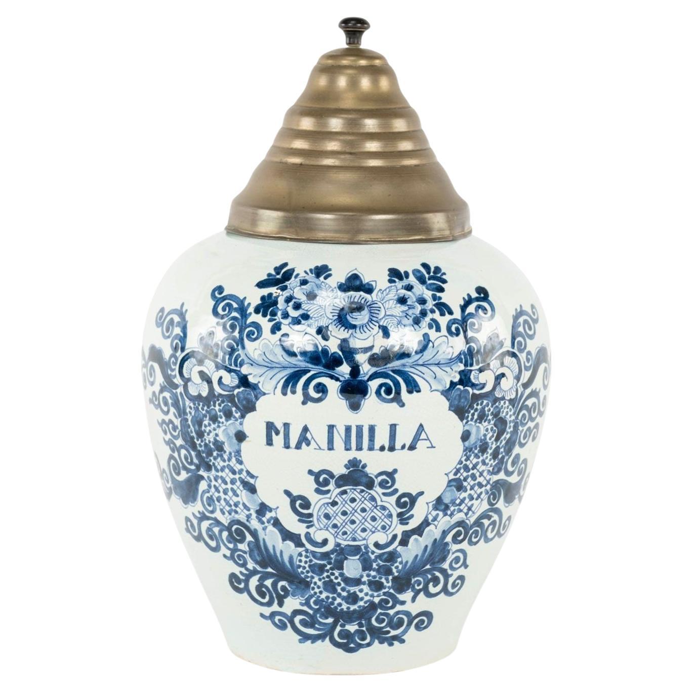 Delft Blue and White "Manilla" Tobacco Jar For Sale