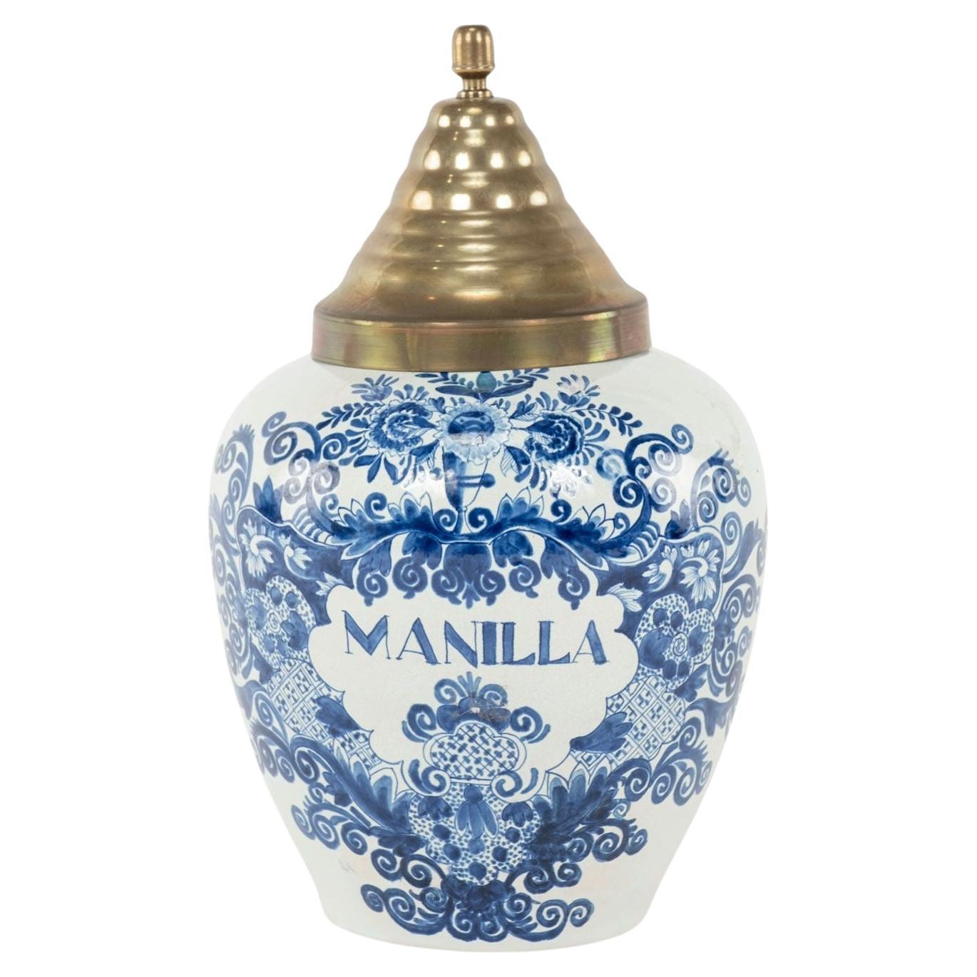 Delft Blue and White "Manilla" Tobacco Jar For Sale