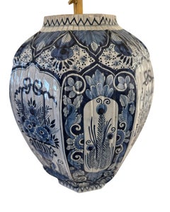 Delft Blau und Weiß Achteckiger Sockel Einzellampe, Niederlande, 1940er Jahre