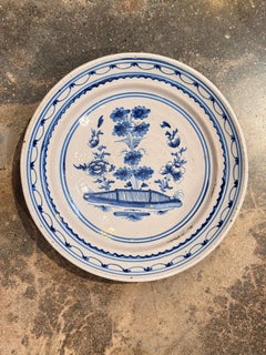 Delft Blue and White Plate with Floral Decoration