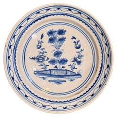 Delft Blue and White Plate with Floral Decoration