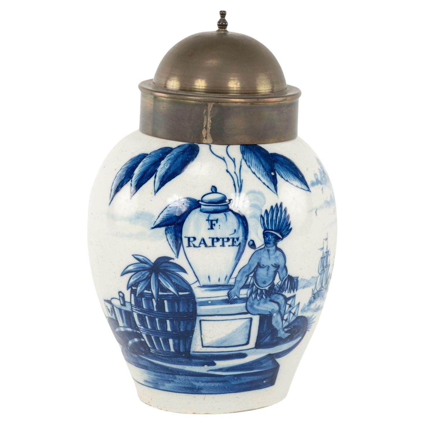 Delft Blue and White "Rappe" Tobacco Jar For Sale