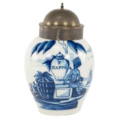 Antique Delft Blue and White "Rappe" Tobacco Jar
