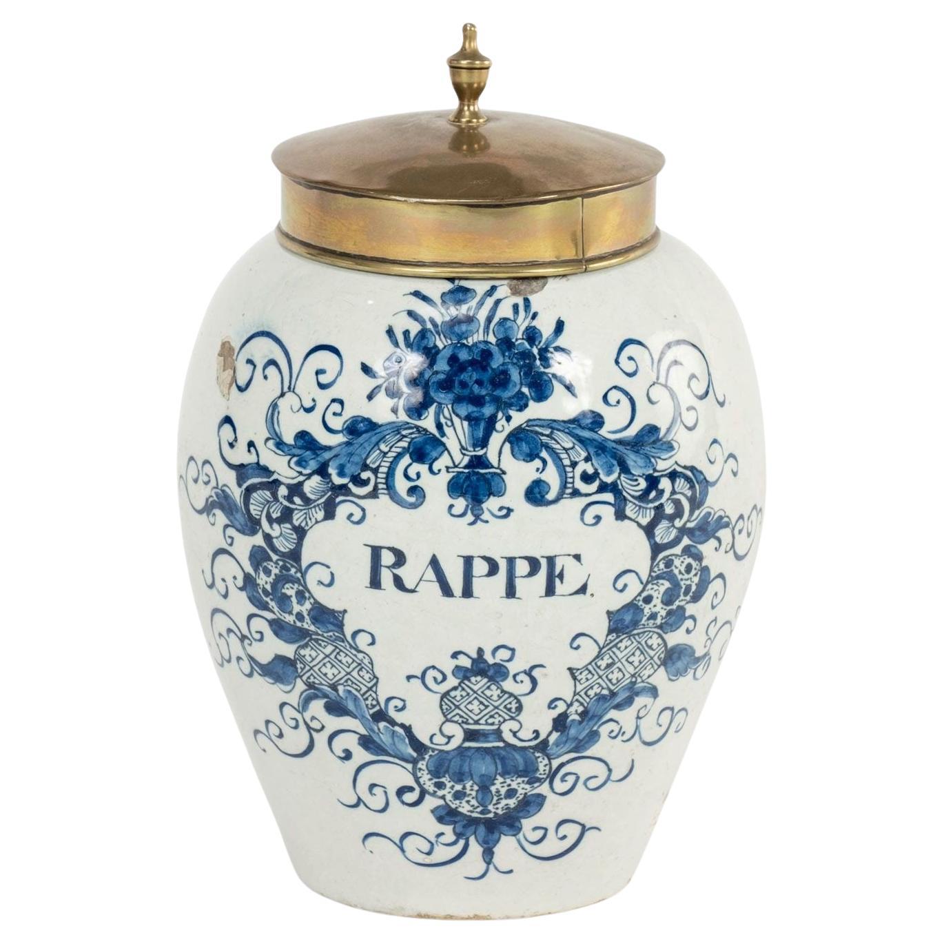 Pot à tabac "Rappe" bleu et blanc de Delft en vente