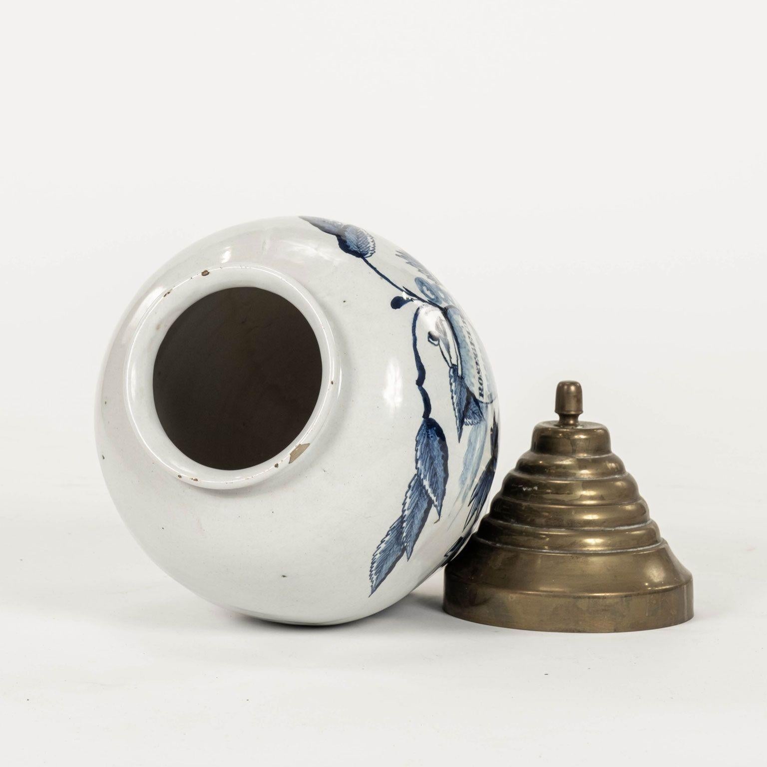Dutch Delft Blue and White “Rosegeur” Tobacco Jar For Sale