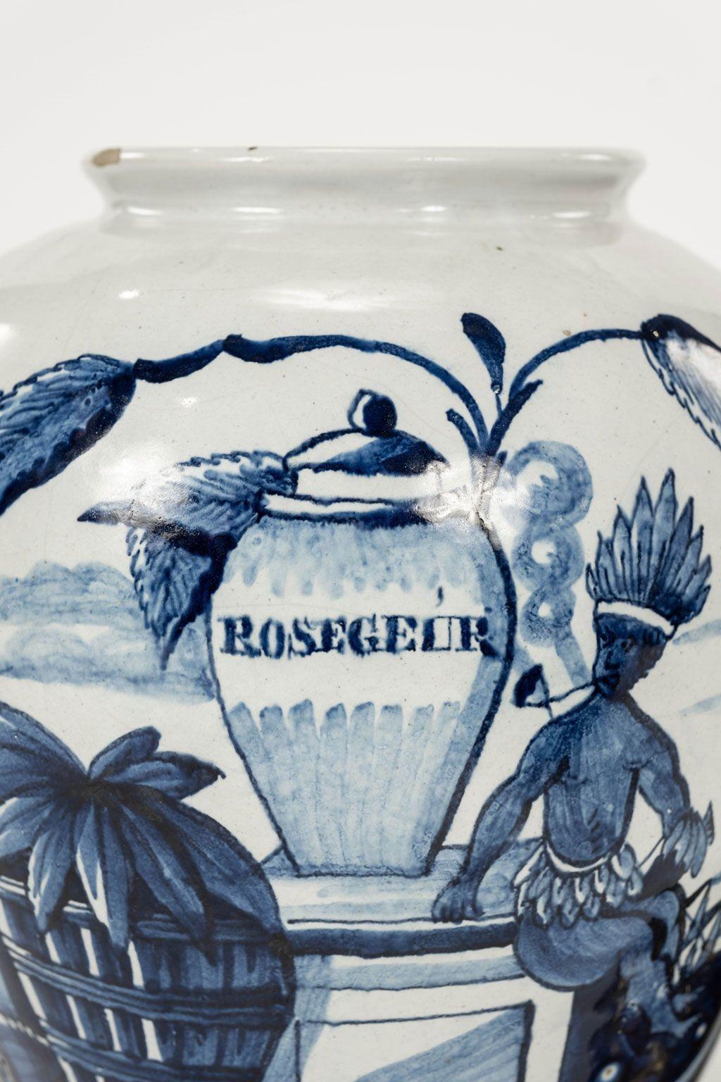 Faïence de Delft Pot à tabac Rosegeur de Delft bleu et blanc en vente