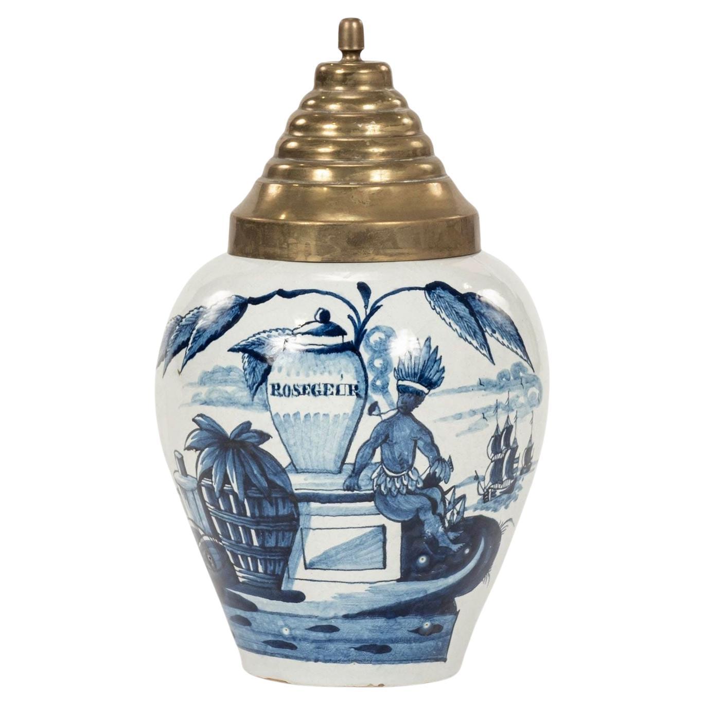 Delft Blue and White “Rosegeur” Tobacco Jar For Sale