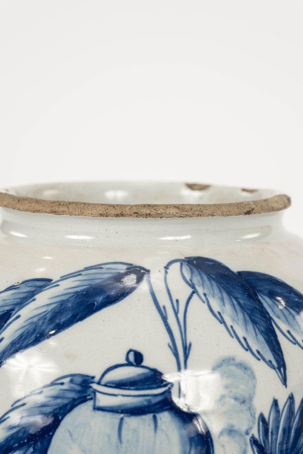 Neoclassical Delft Blue and White “Schosse” Tobacco Jar For Sale