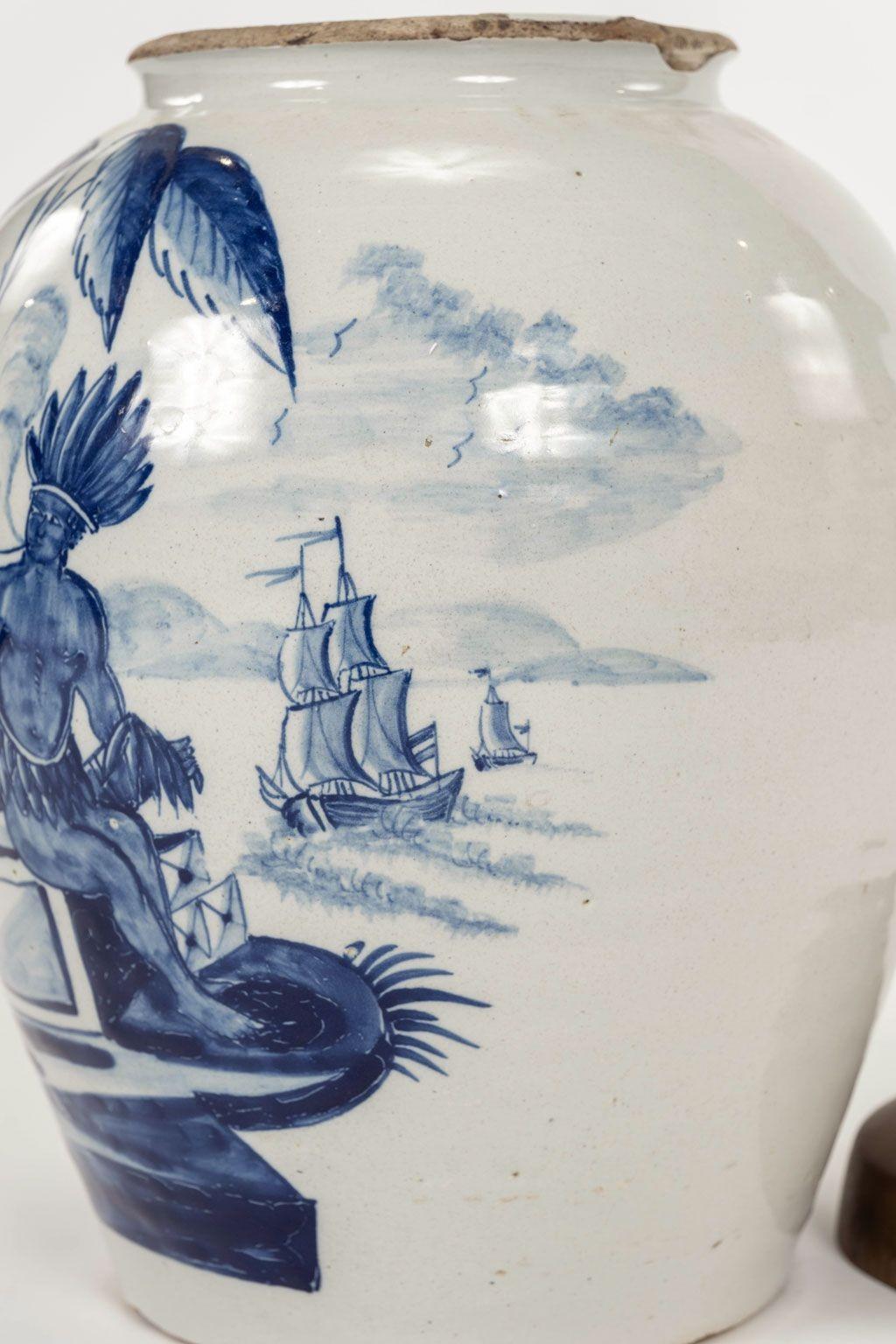Néerlandais Pot à tabac Schosse bleu et blanc de Delft en vente