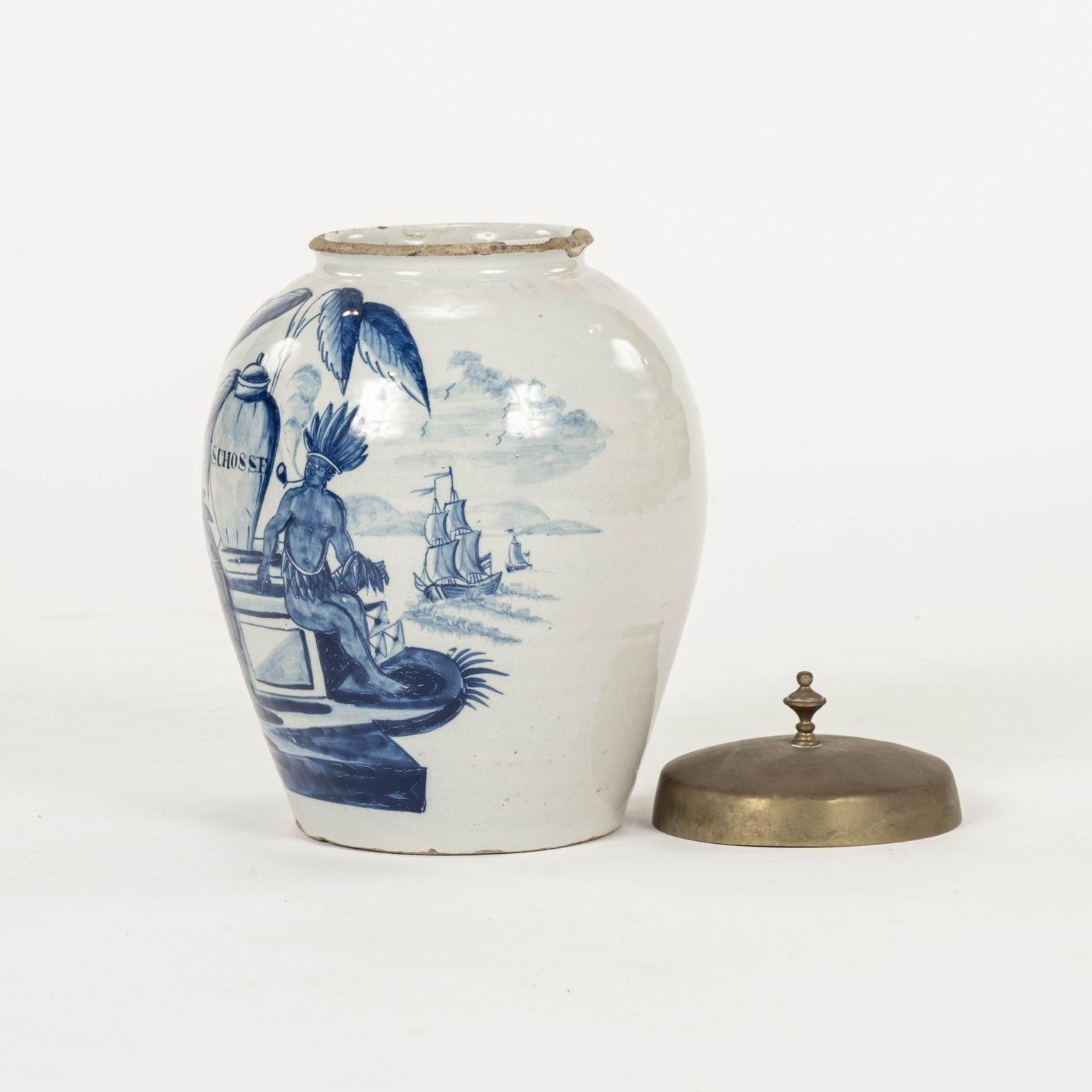 Cuit Pot à tabac Schosse bleu et blanc de Delft en vente