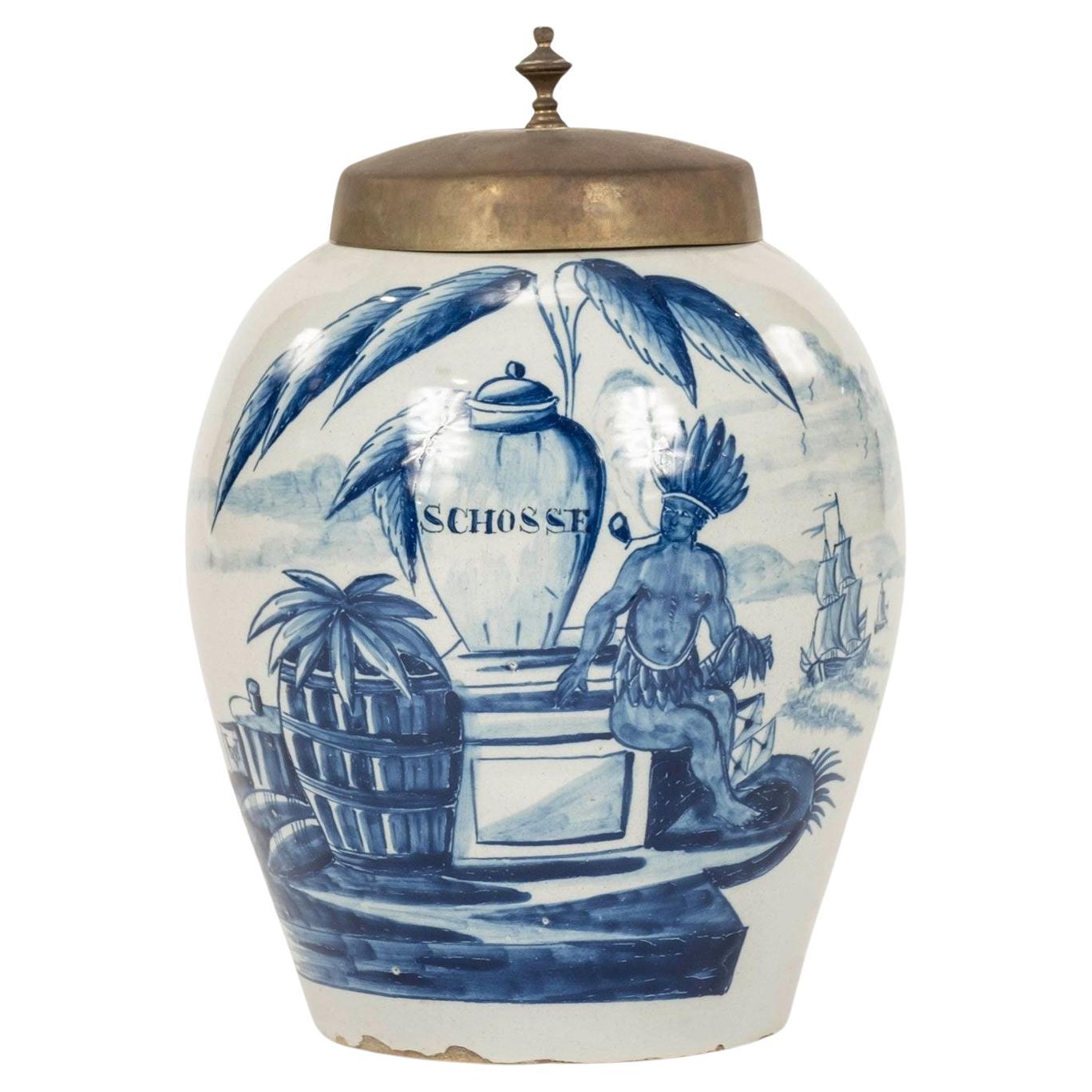 Delft Blue and White “Schosse” Tobacco Jar For Sale