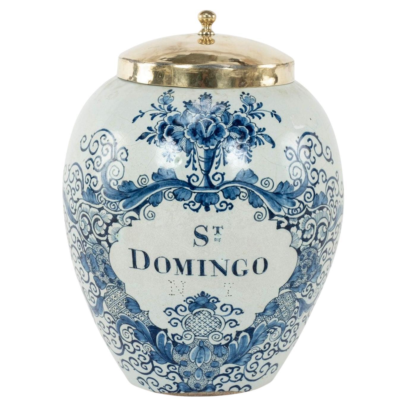 Jarre à tabac "St Domingo" bleu et blanc de Delft en vente
