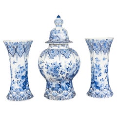 Antique Delft Blue And White Three Piece Garniture