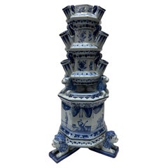 Antique Delft Blue and White Tiered Flower Vase / Tulipiere