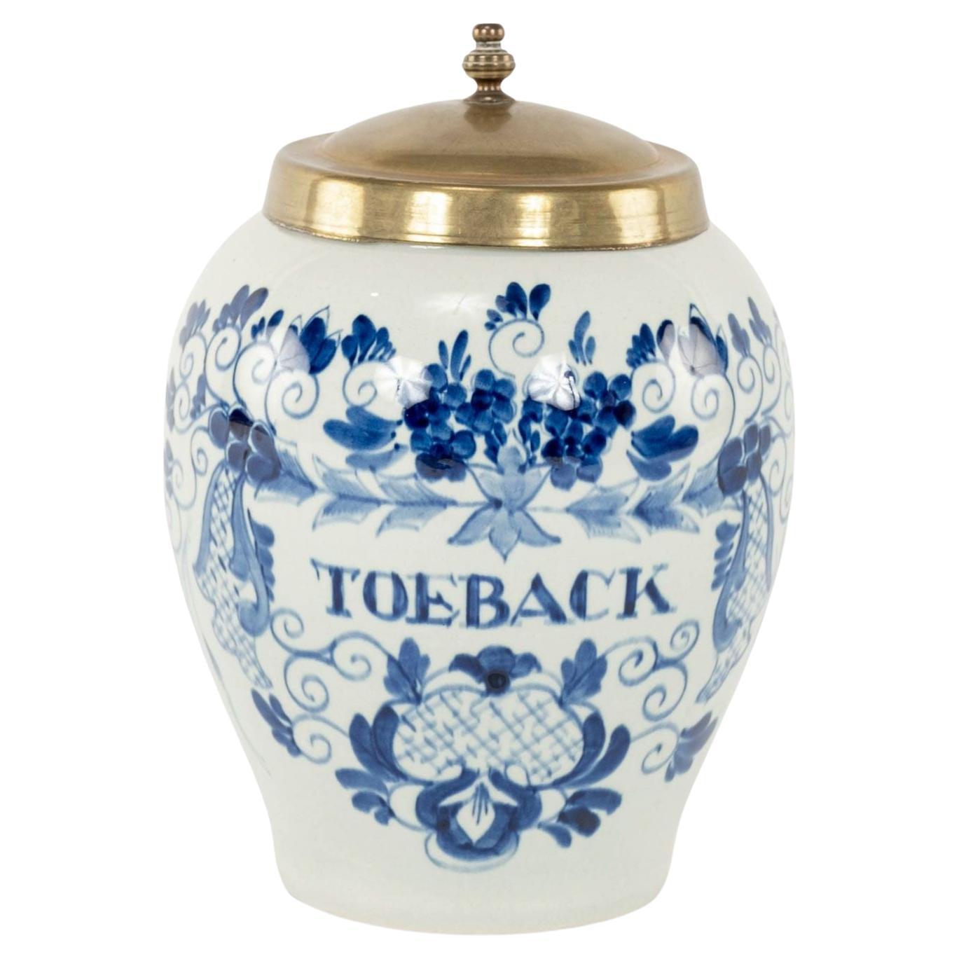 Pot à tabac Toeback de Delft bleu et blanc