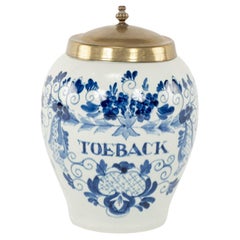 Bote de tabaco "Toeback" azul y blanco de Delft