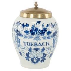 Delft Blue and White "Toeback" Tobacco Jar