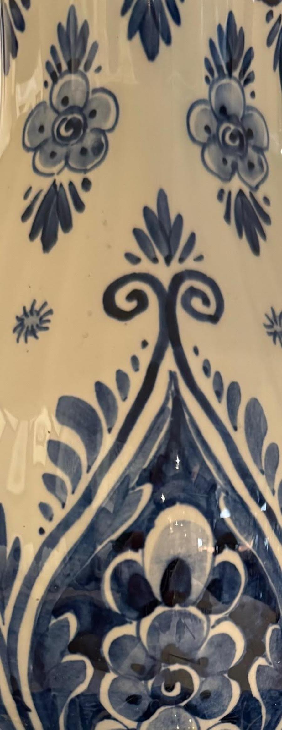 Ceramic Delft Blue And White Traditional Pattern Gourd Shape Lamp, Netherlands, 1940s