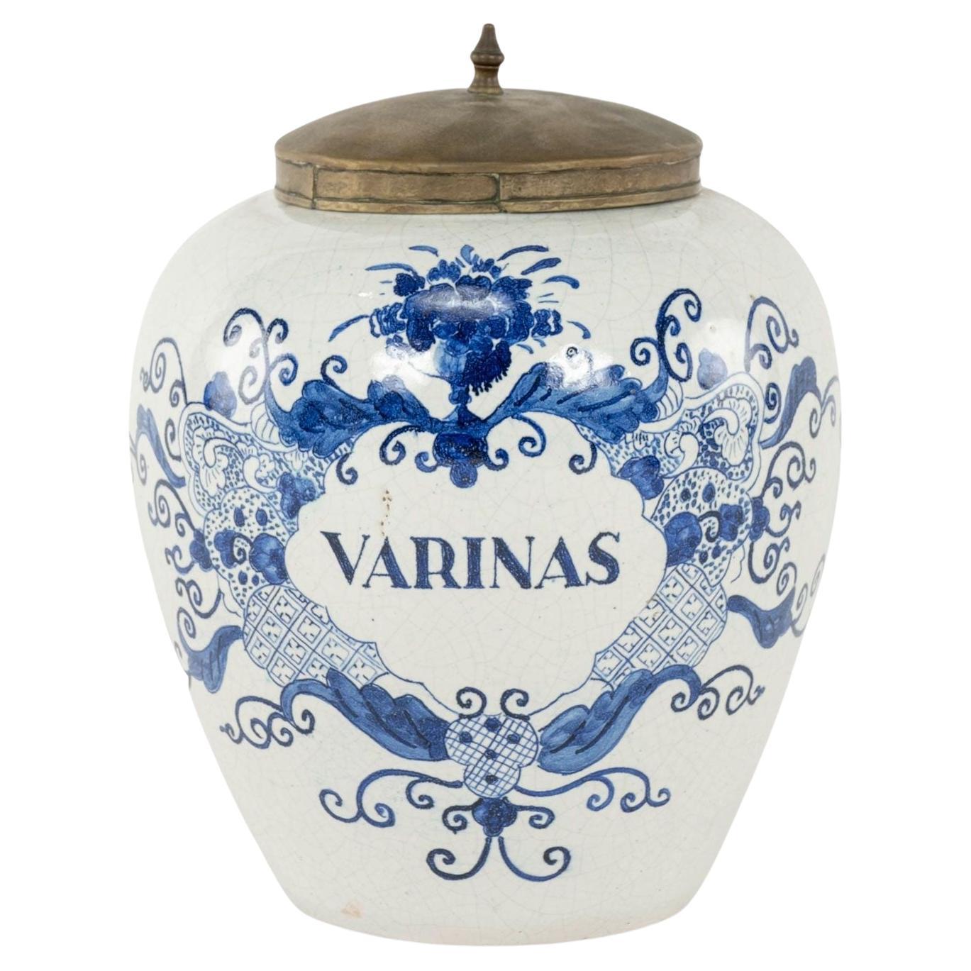 Delft Blue and White "Varinas" Tobacco Jar For Sale