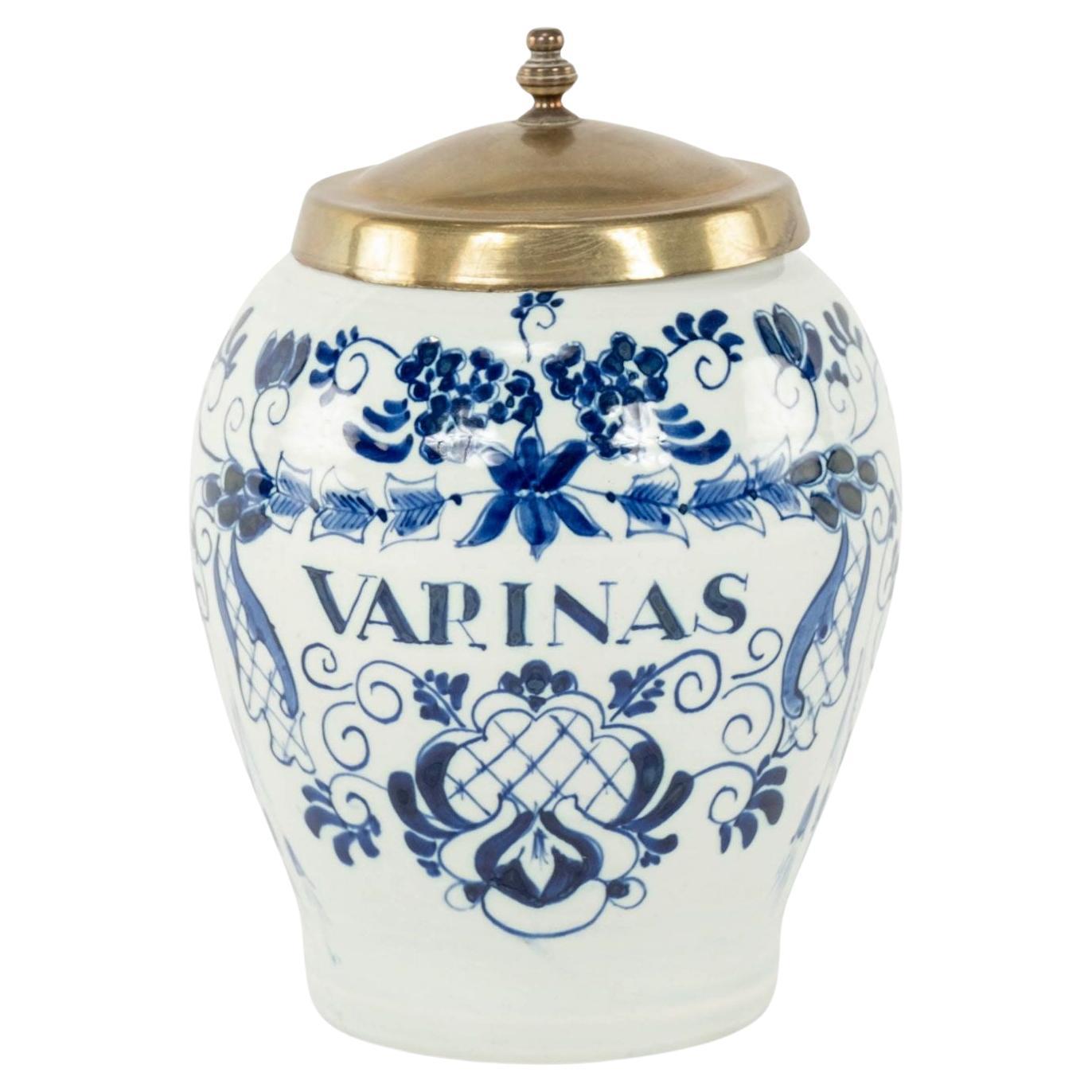 Delft Blue and White "Varinas" Tobacco Jar For Sale