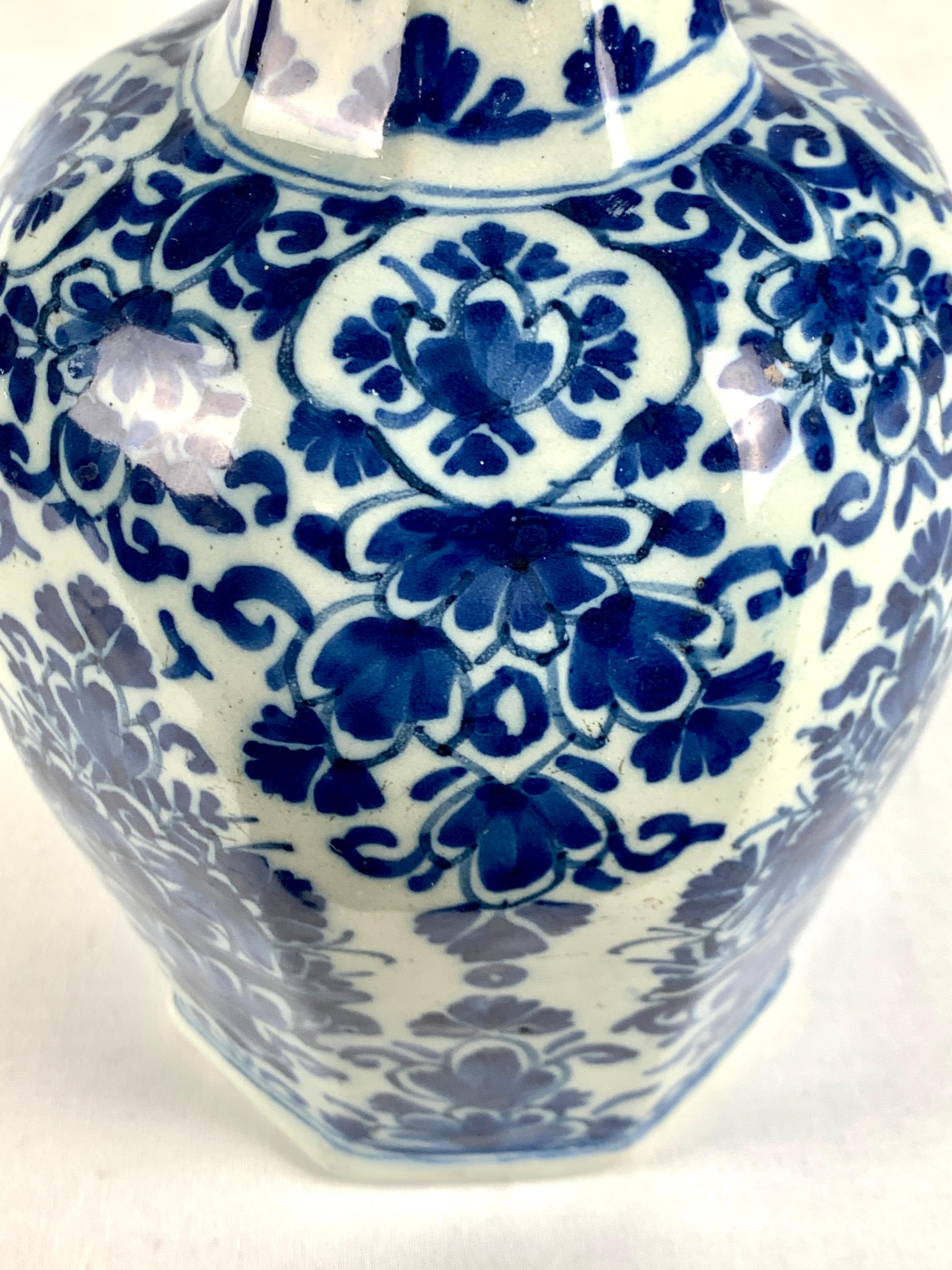 Rococo Delft Blue and White Vase Hand Painted 18th Century circa 1780 Netherlands For Sale