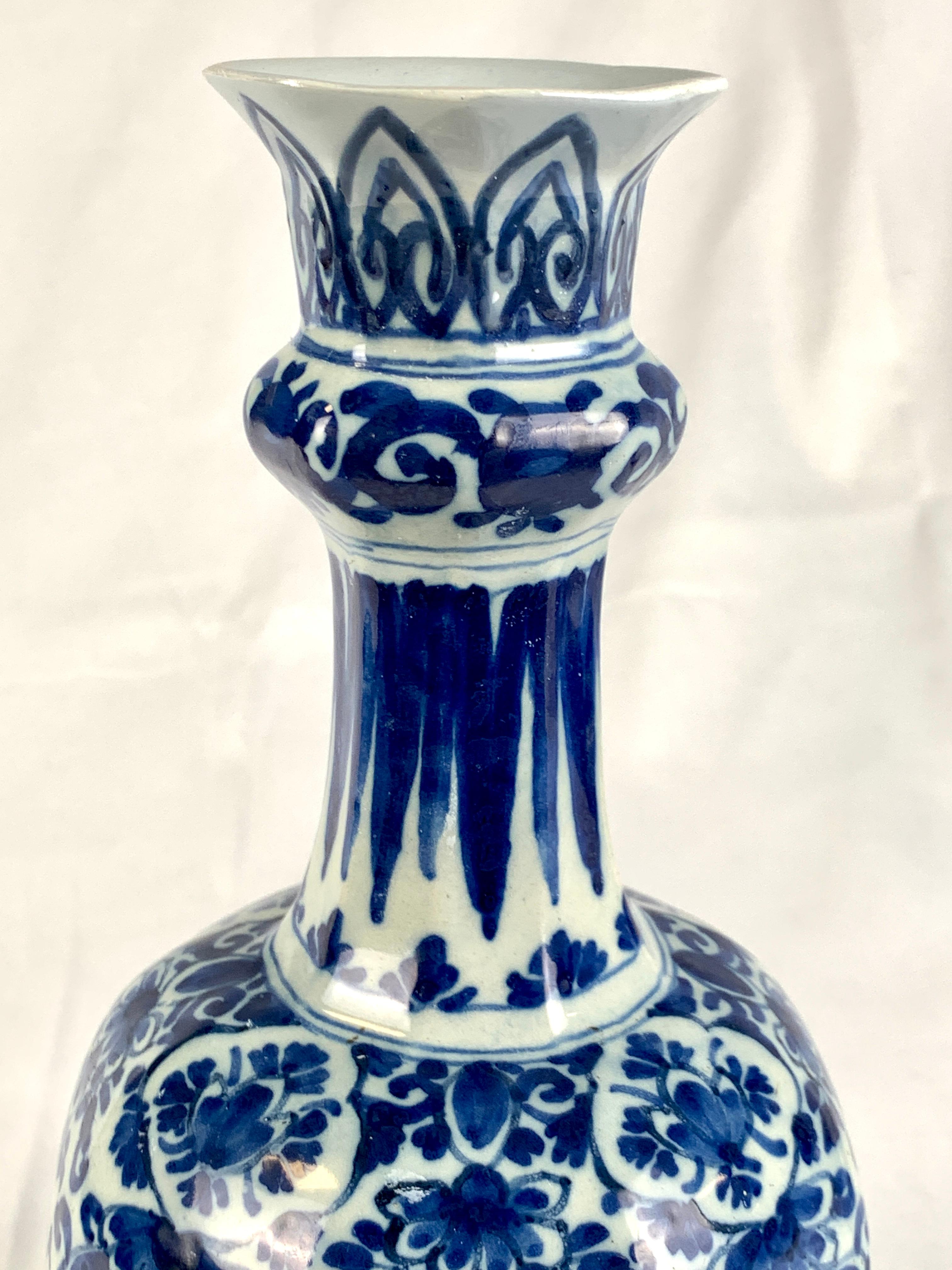 Dutch Delft Blue and White Vase Hand Painted 18th Century circa 1780 Netherlands For Sale