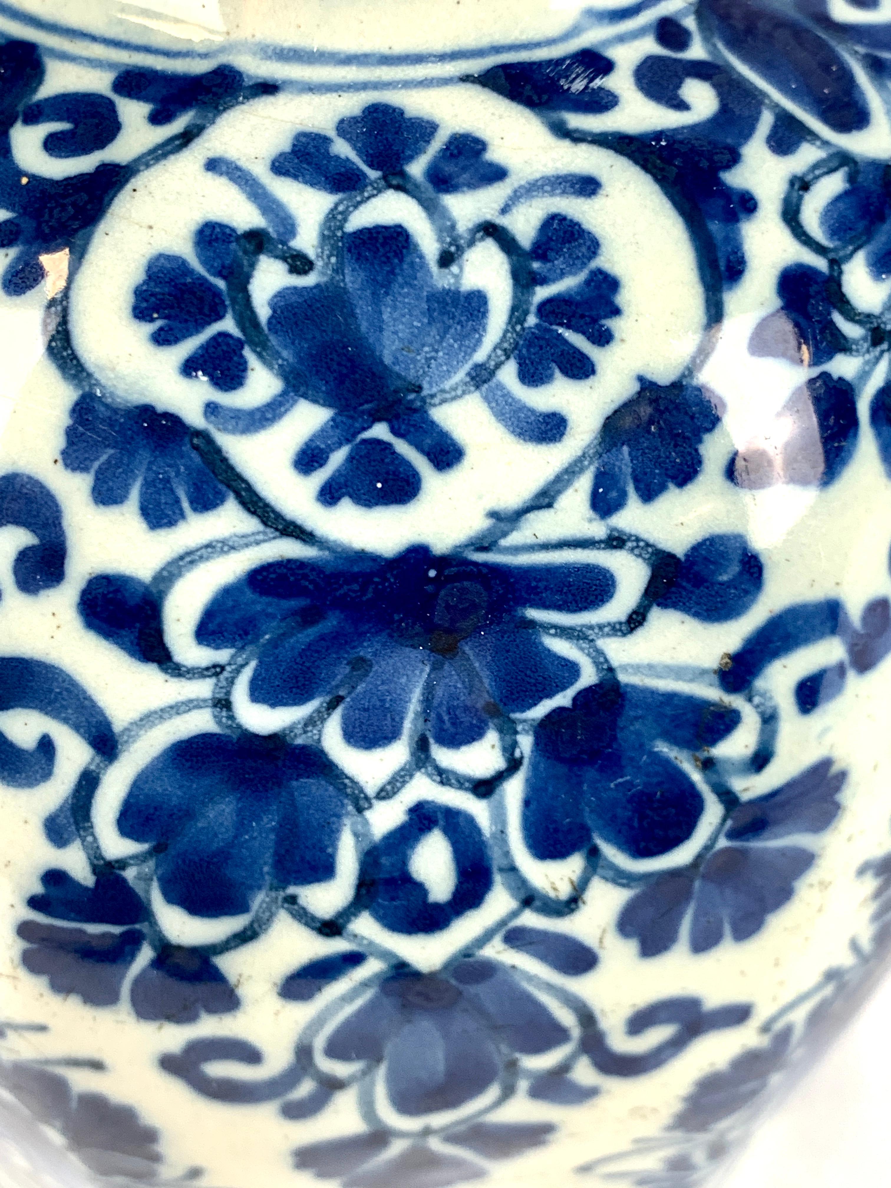 Hand-Painted Delft Blue and White Vase Hand Painted 18th Century circa 1780 Netherlands For Sale