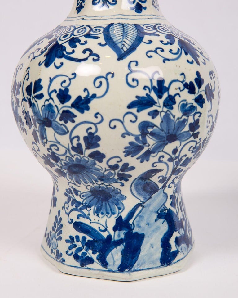 Hand-Painted Delft Blue and White Vases, 18th Century
