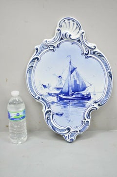 Delft Blue Boch Freres La Louviere Porcelain Ship Wall Charger Plate