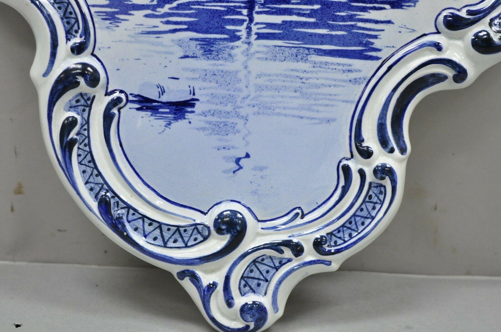 20th Century Delft Blue Boch Freres La Louviere Porcelain Ship Wall Charger Plate