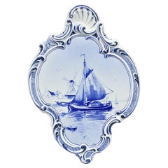 Vintage Delft Blue Boch Freres La Louviere Porcelain Ship Wall Charger Plate
