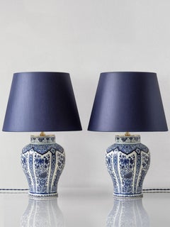 Delft Blue Table Lamps, Boch Frères for Royal Sphinx, 1969-1979, New Navy Shades