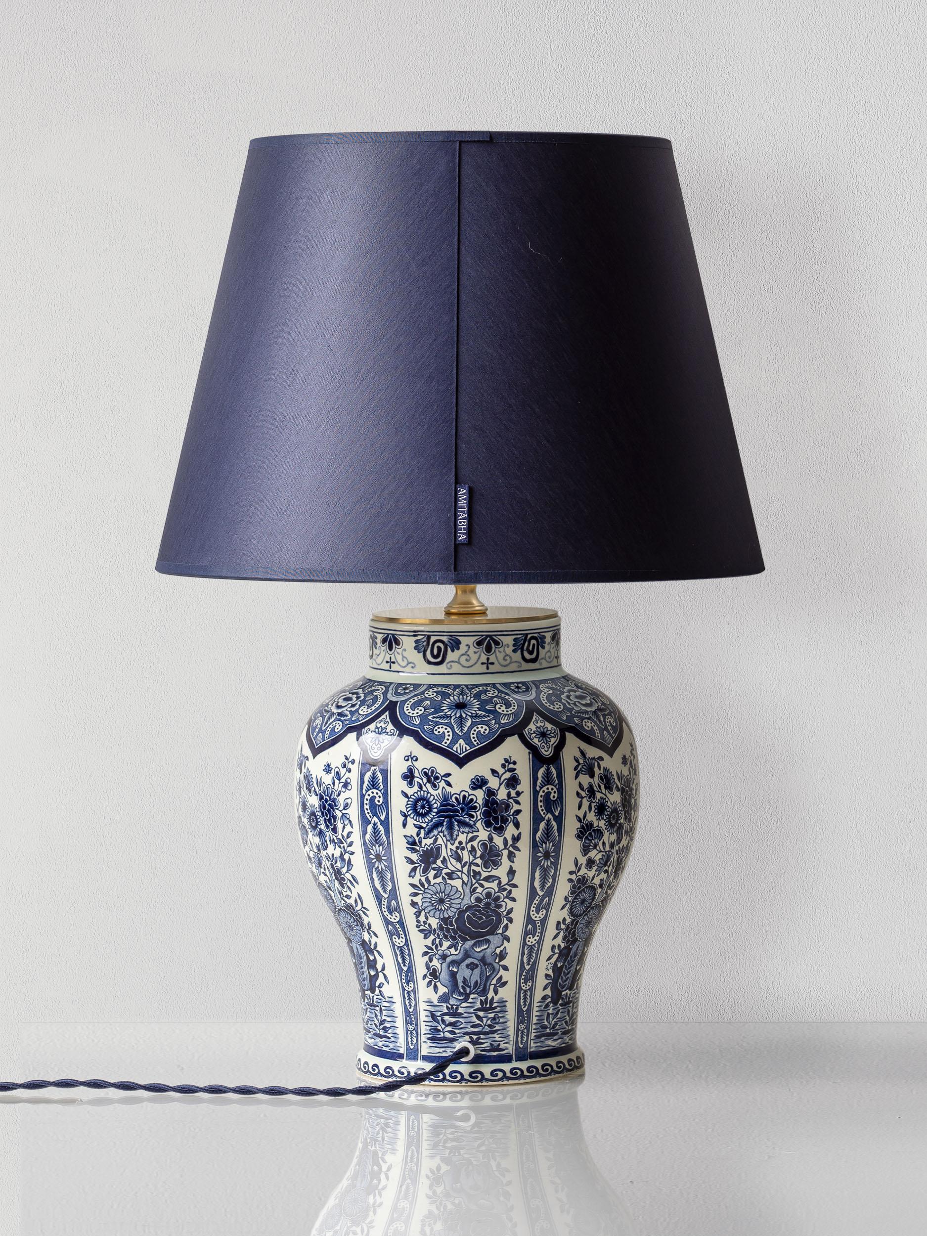 Hand-Crafted Delft Blue Table Lamps, Boch Frères for Royal Sphinx, 1969-1979, New Navy Shades