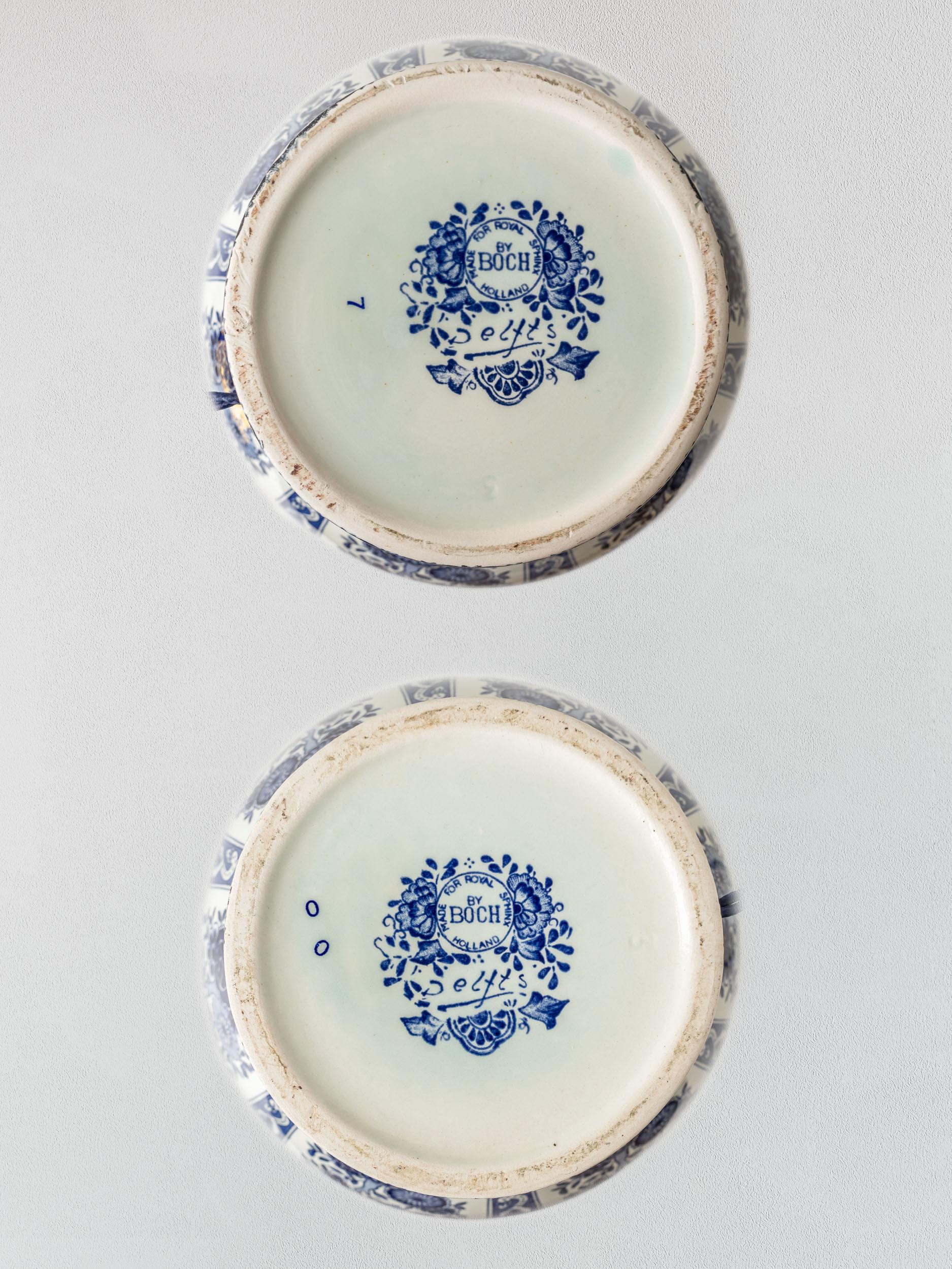 20th Century Delft Blue Table Lamps, Boch Frères for Royal Sphinx, 1969-1979, New Navy Shades