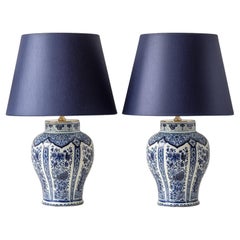 Lampes de table en céramique bleue de Delft, Vintage Boch Frères Keramis