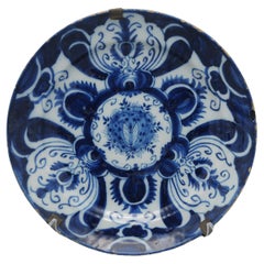 Antique Delft - Blue Delftware plate with stylized tulip decor - 18th century
