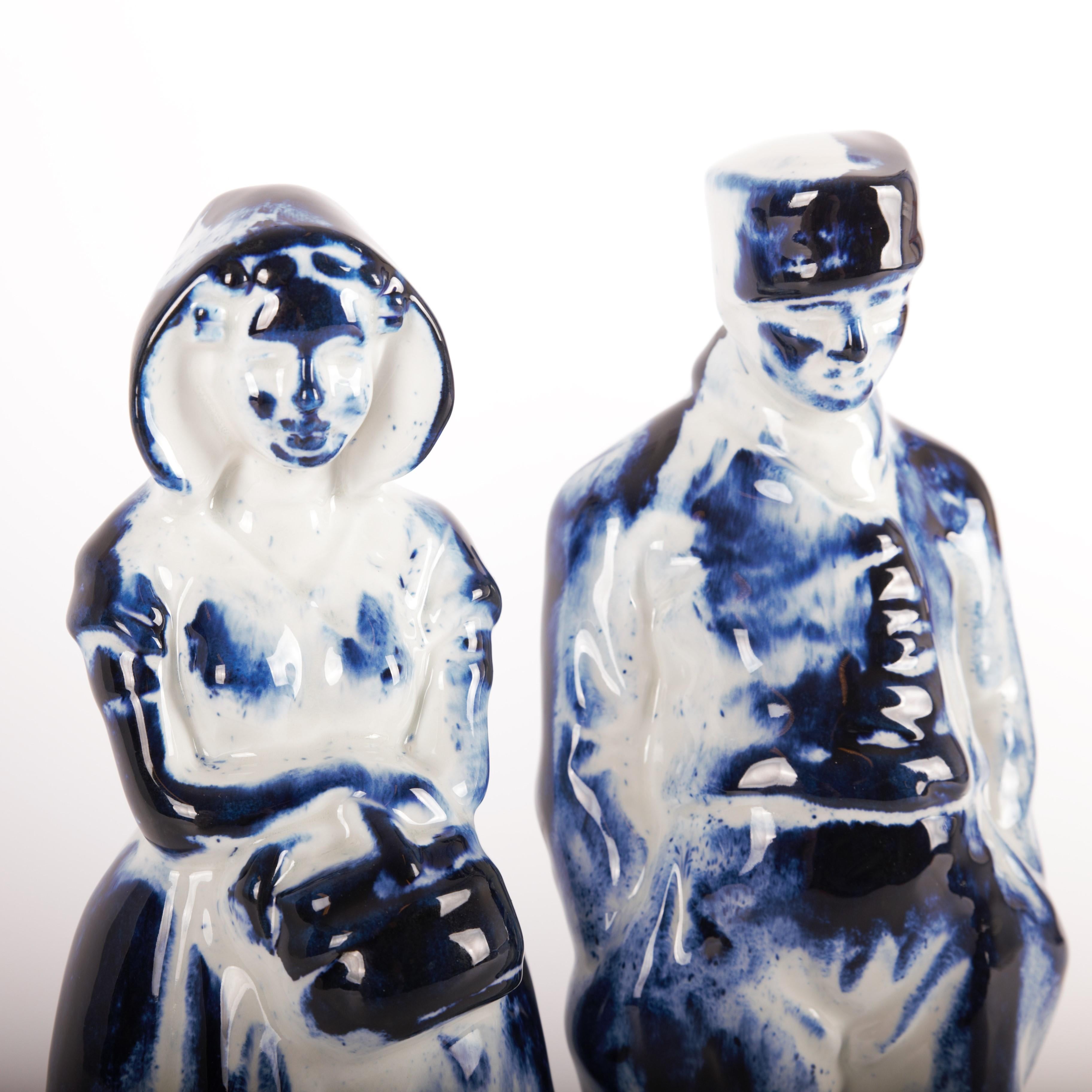 Ceramic Delft Blue Farmer & Farmer Wife #2, by Marcel Wanders, Handpainted, 2006, Unique For Sale