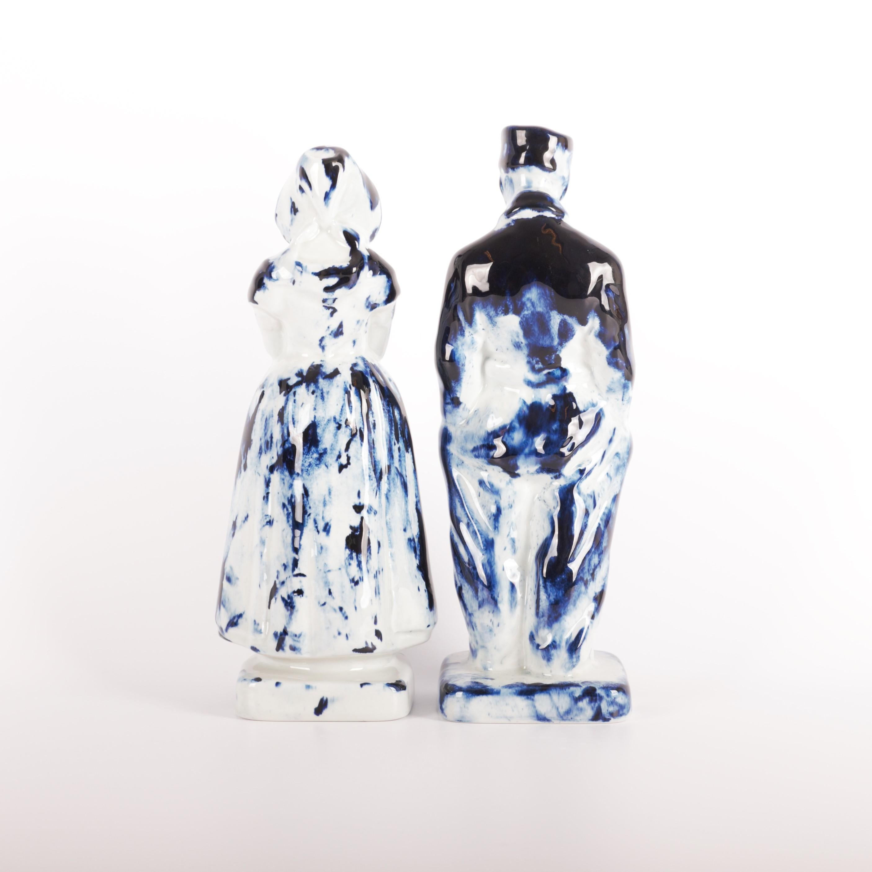 Glazed Delft Blue Farmer & Farmer Wife #3, by Marcel Wanders, Hand Painted, 2006 Unique For Sale