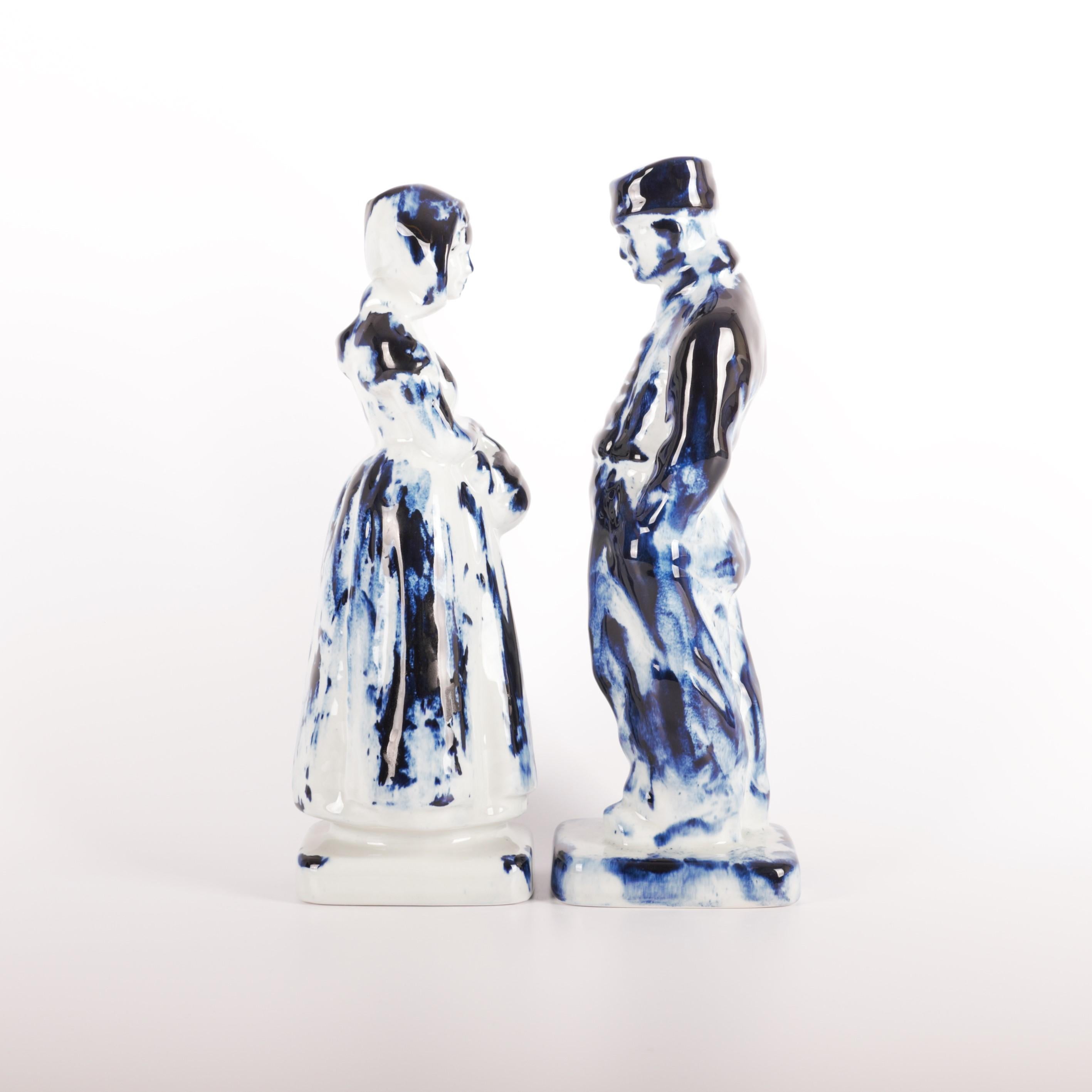 Ceramic Delft Blue Farmer & Farmer Wife #3, by Marcel Wanders, Hand Painted, 2006 Unique For Sale