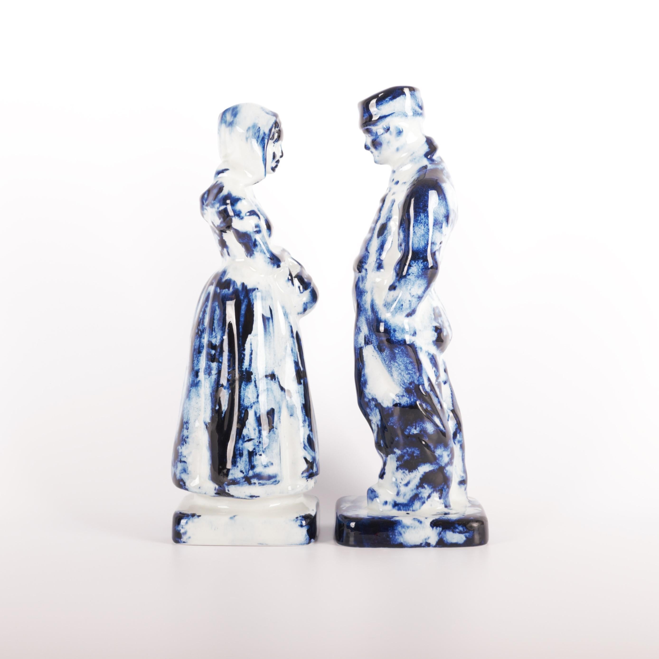 Glazed Delft Blue Farmer & Farmer Wife #4, by Marcel Wanders, Handpainted, 2006, Unique For Sale