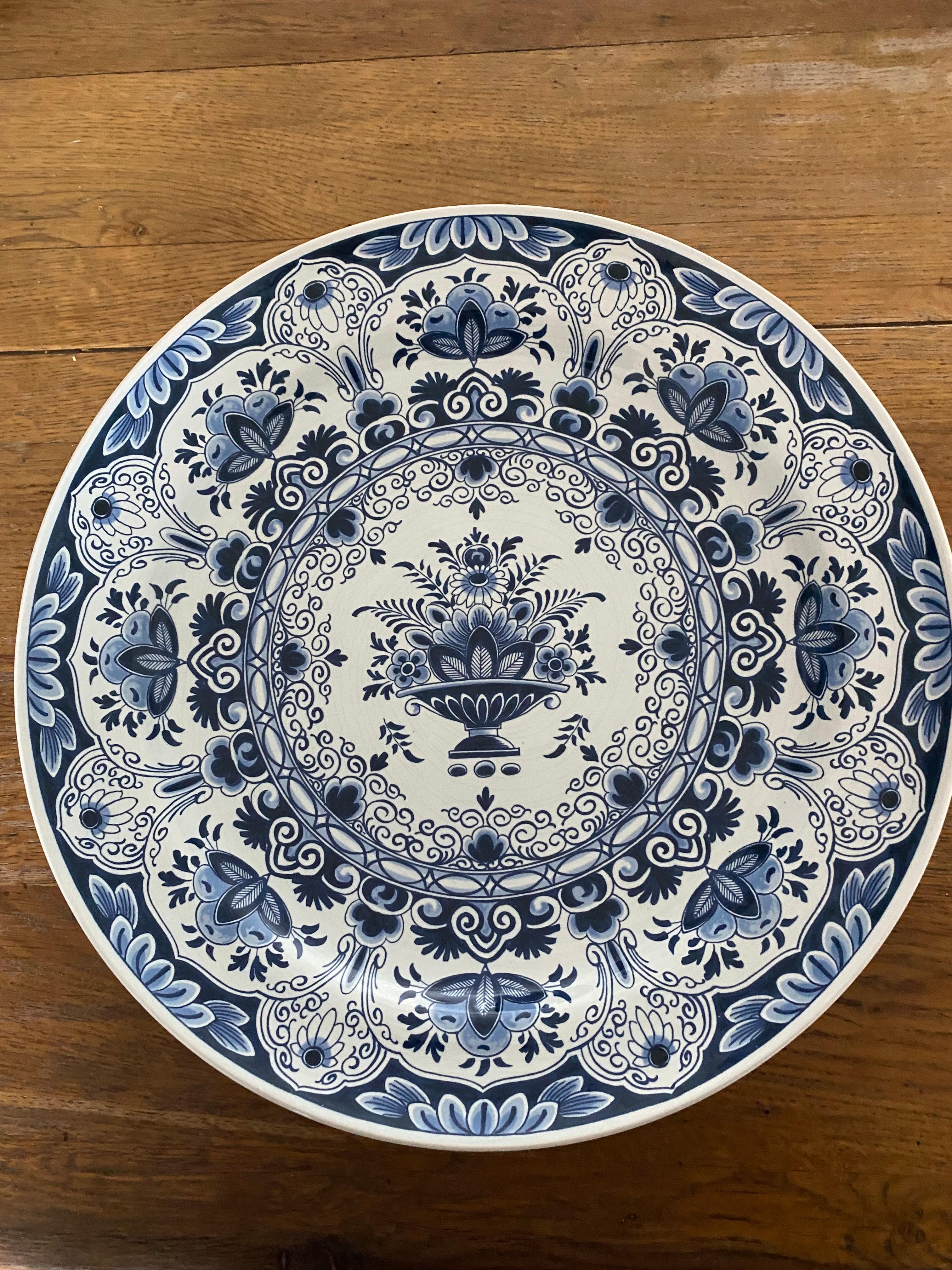 Ceramica Piatto grande blu Delft di Oud Delft Olanda in vendita