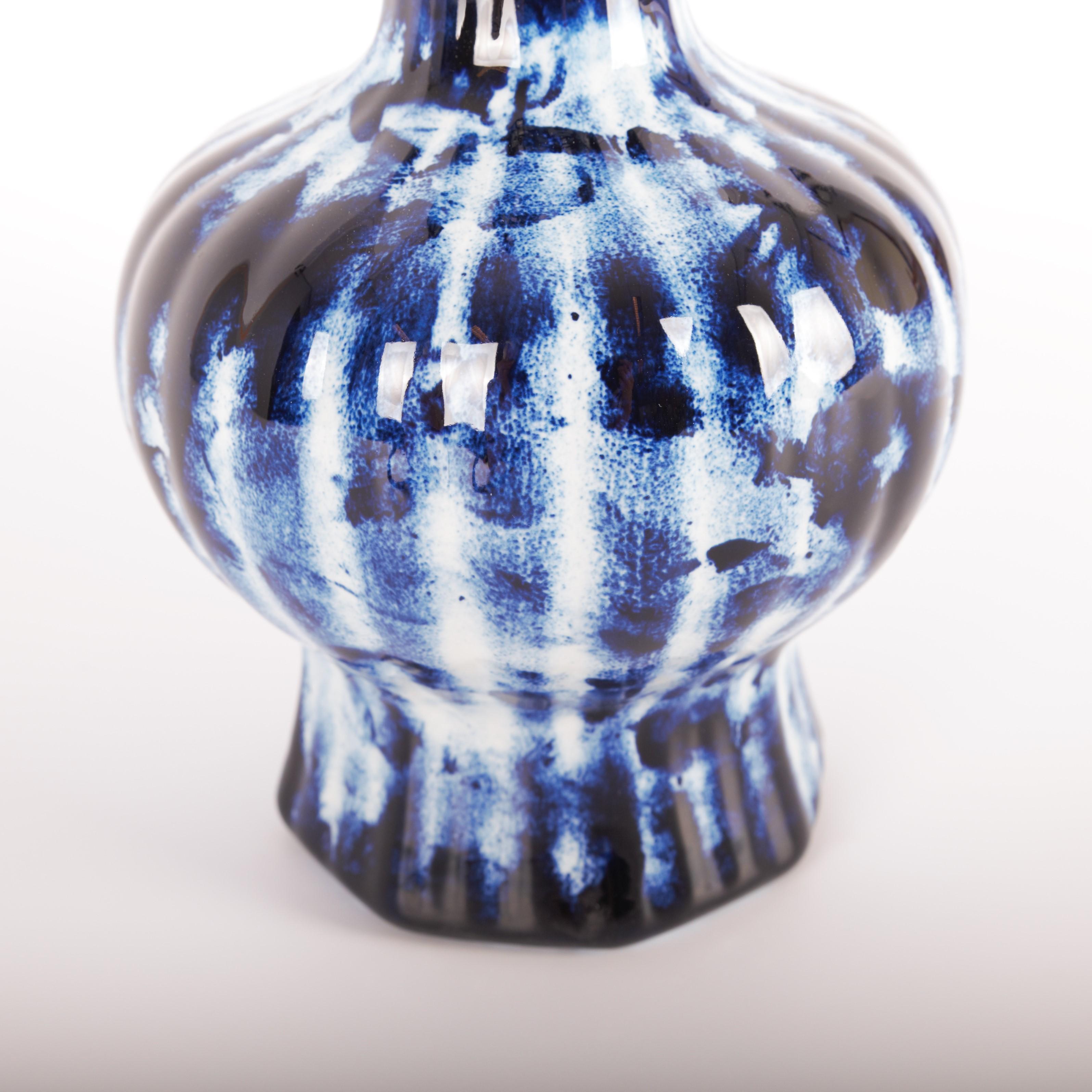 Ceramic Delft Blue Longneck Vase #2, by Marcel Wanders, Hand Painted, 2006, Unique For Sale