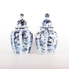Delft Blue Set of 2 Vase with Lid, by Marcel Wanders, Hand Painted, 2006, Unique