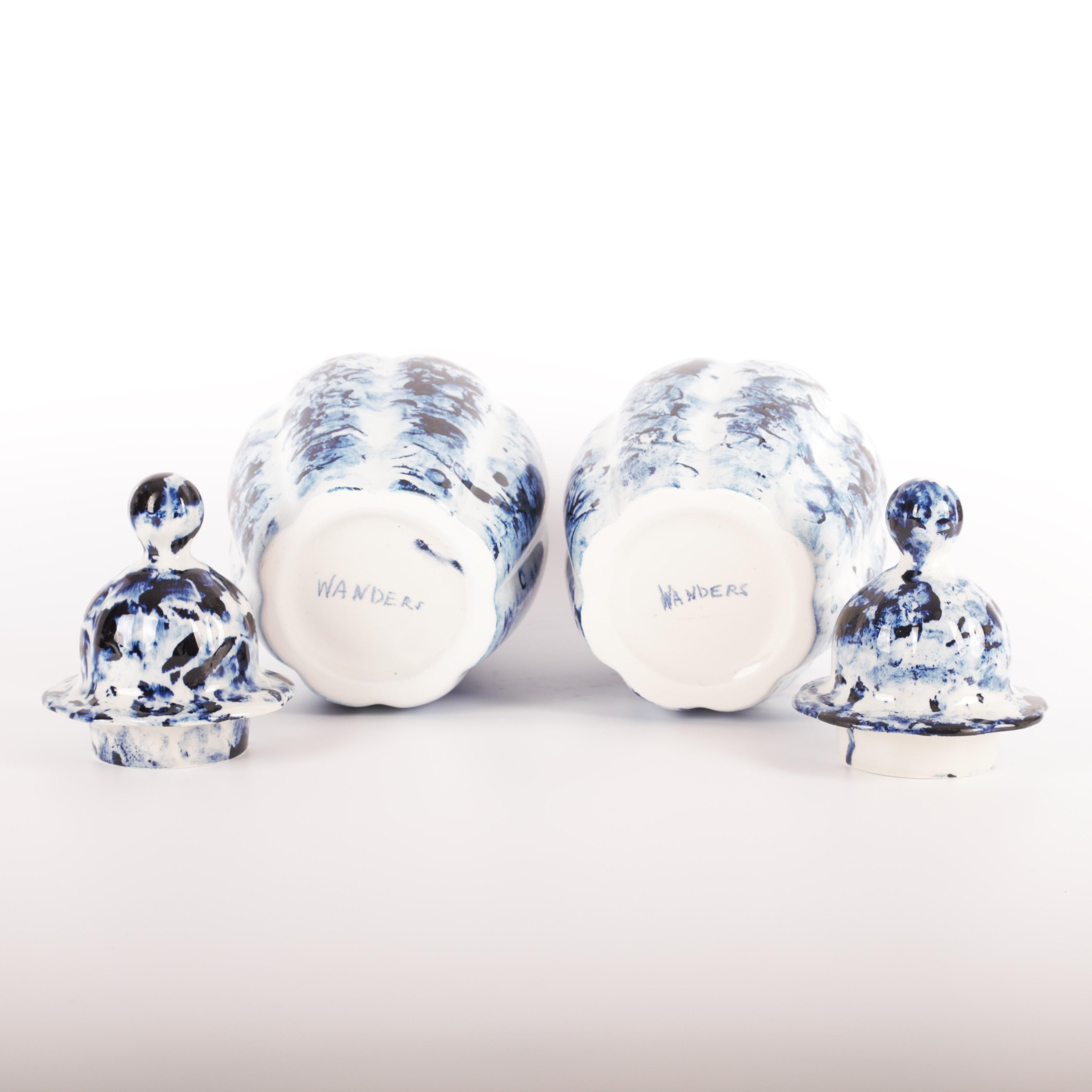 Delft Blue Set of 2 Vase with Lid, by Marcel Wanders, Hand Painted, 2006, Unique In New Condition For Sale In Amsterdam, NL