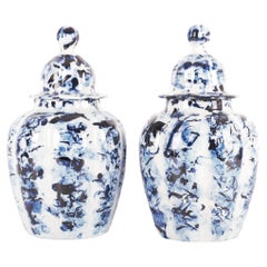 Delft Blue Set of 2 Vase with Lid, by Marcel Wanders, Hand Painted, 2006, Unique