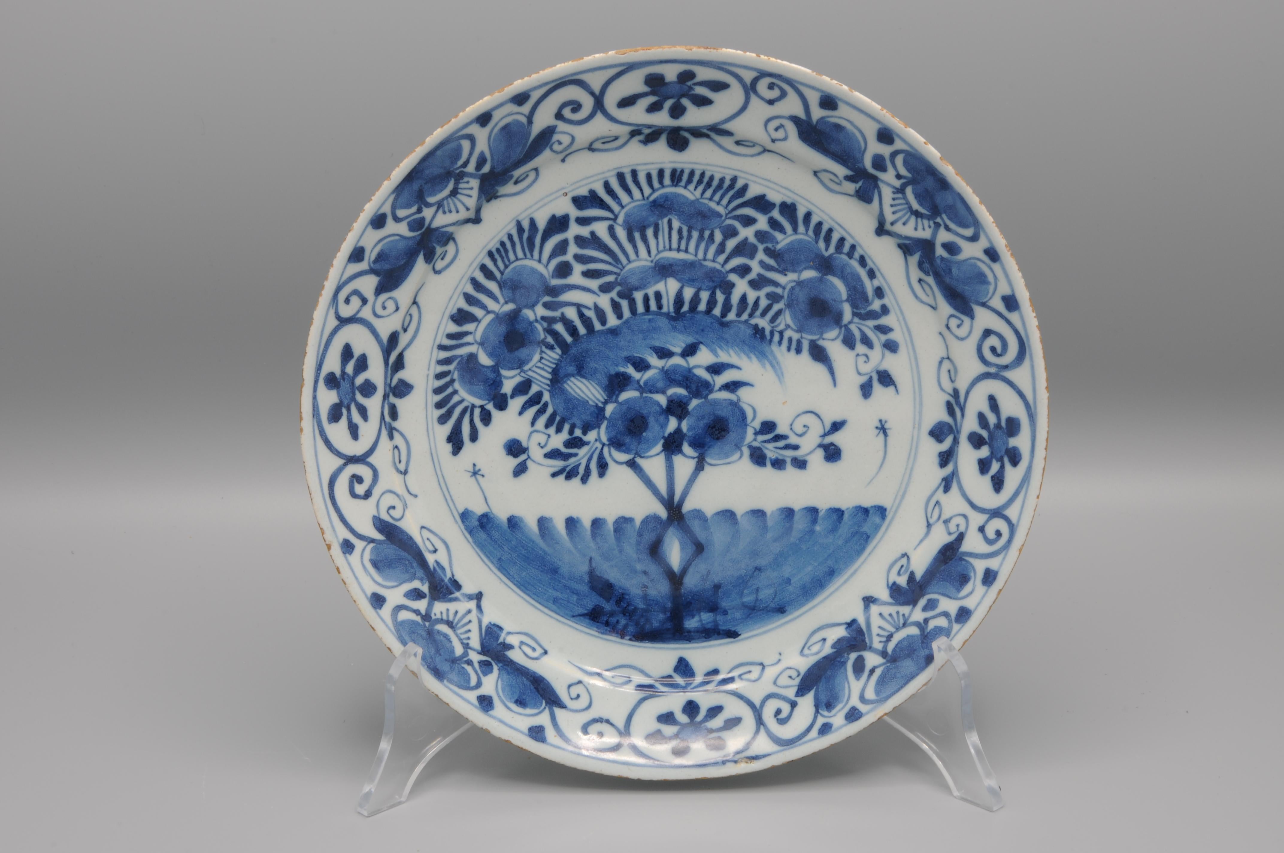 Delft Blue set of 'Tea Tree' plates - mid 18th century For Sale 2